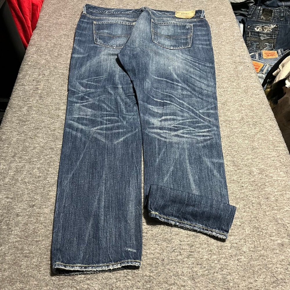 Polo Ralph Lauren Authentic Dungarees Mens 32x30 Blue Distressed Straight Jeans